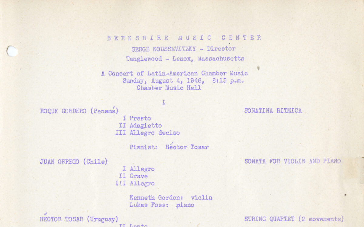 Program book for a chamber concert featuring music by five Latin American composers studying at Tanglewood in 1946