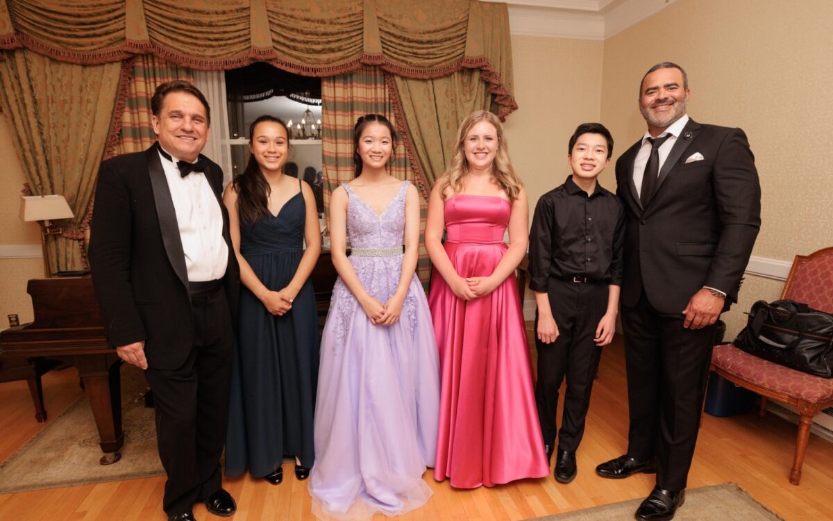 Christopher Jackson and Keith Lockhart backstage at Symphony Hall with 2022 Fidelity Young Artist Competition winners
