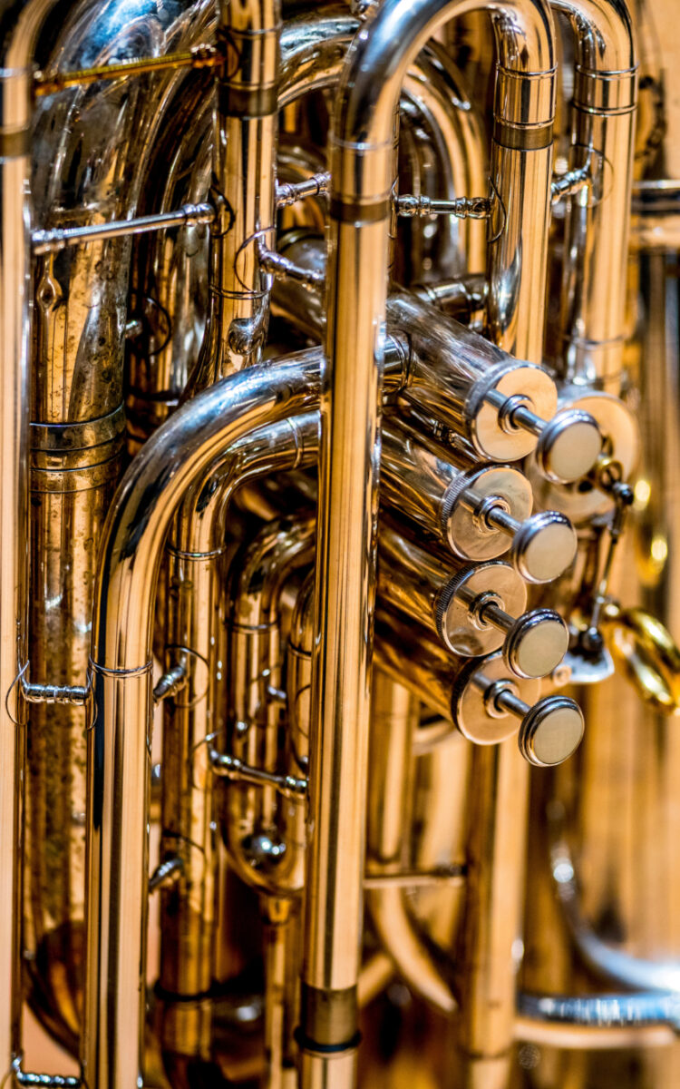 Close up of brass instrument on stage