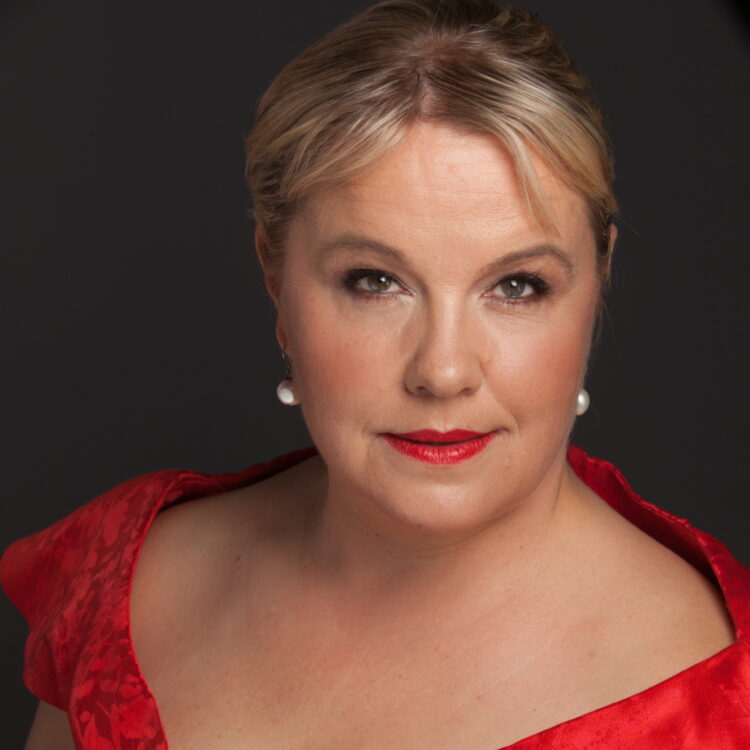 Anu Komsi in a red evening dress