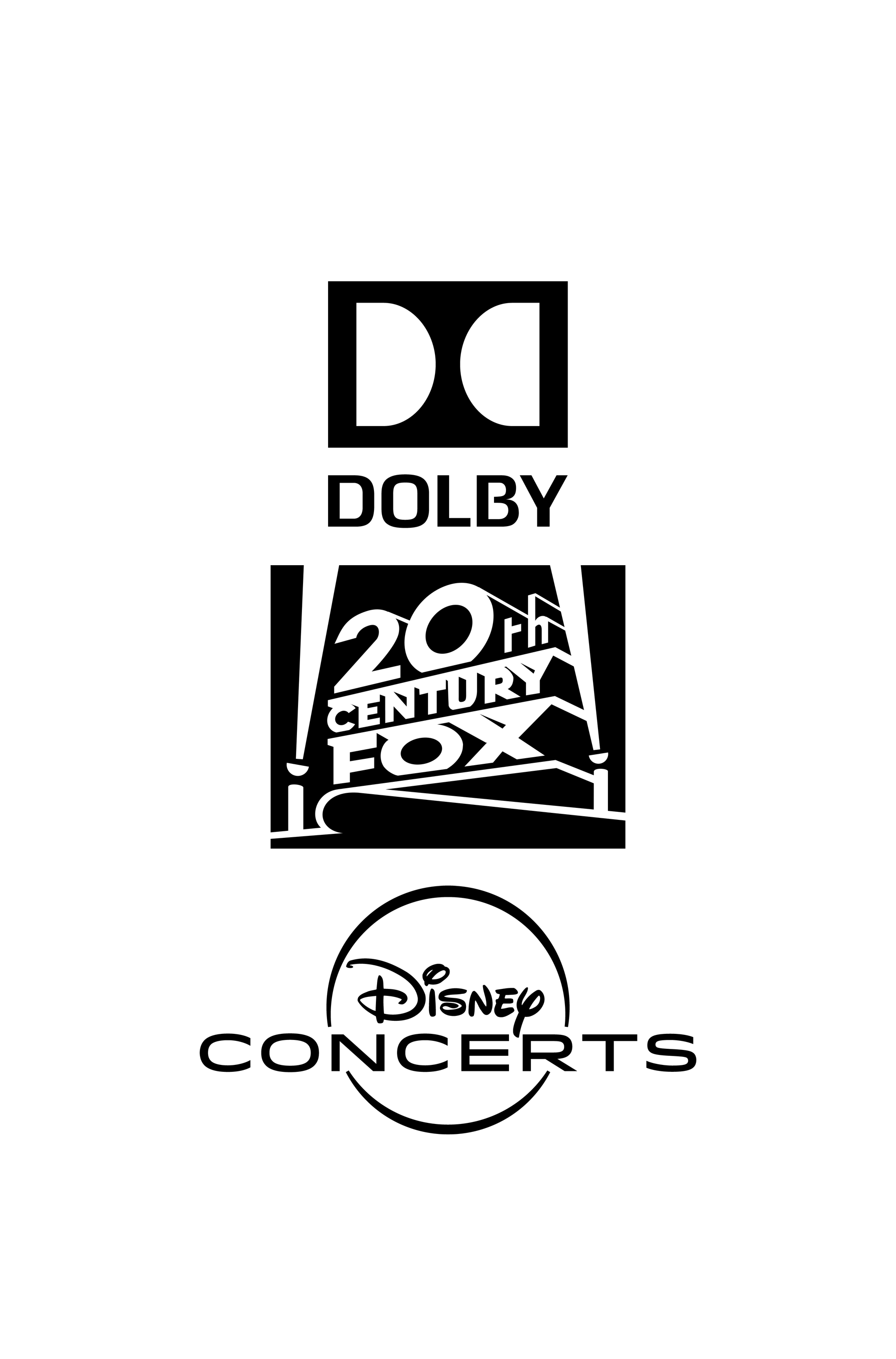 Logos for Dolby, 20th Century Fox, and Disney Concerts