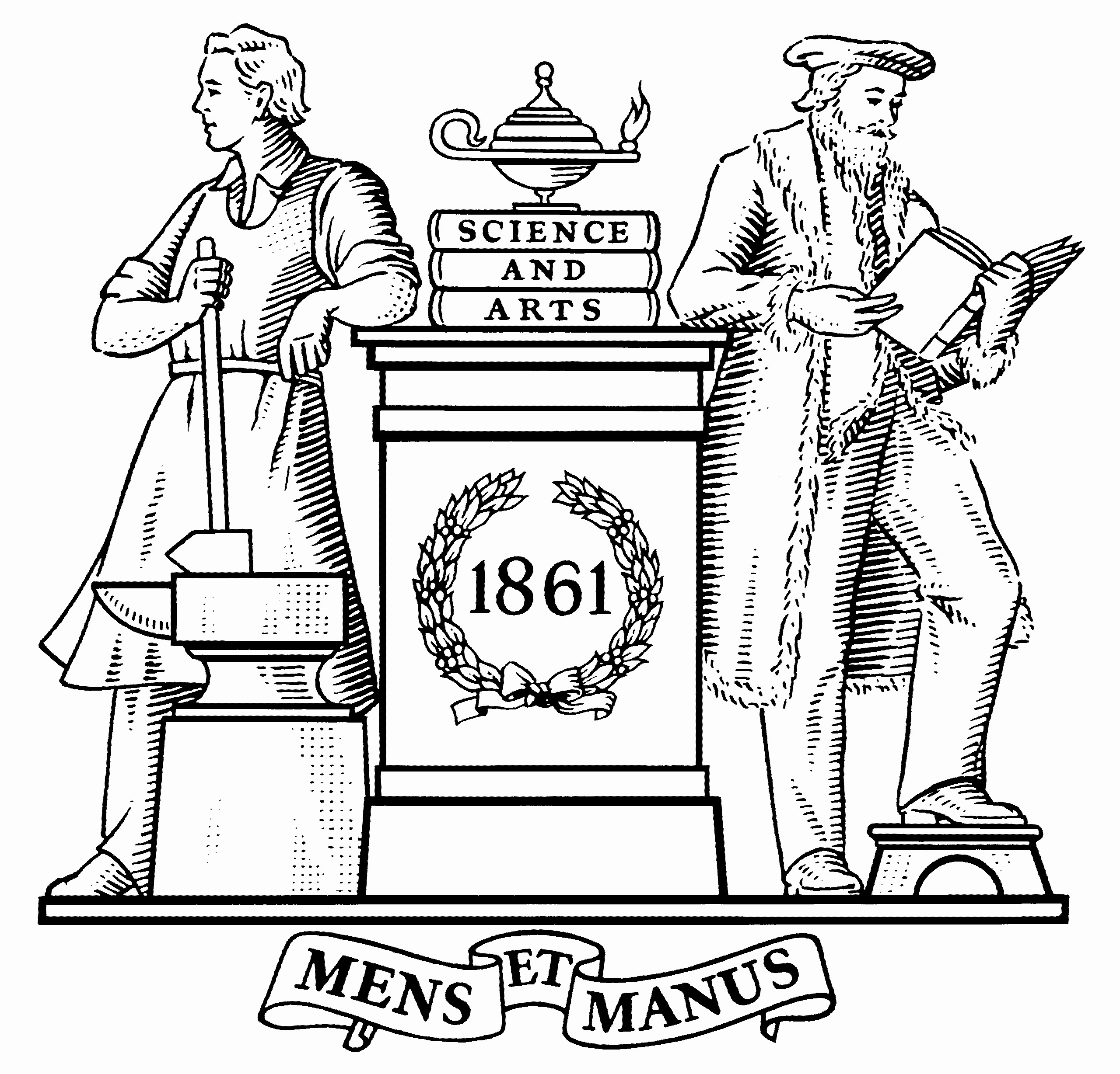 MIT insignia reading 'Science and Arts 1861 Mens et Manus'