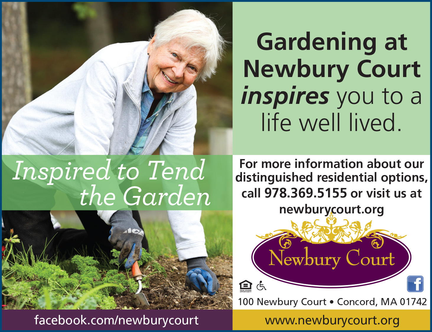Ad for Newbury Court retirement community in Concord, MA