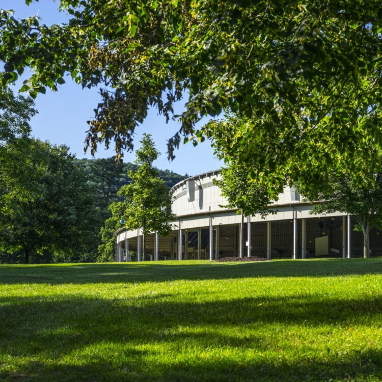 Exterior of the Koussevitzky Music Shed with Tanglewood lawn