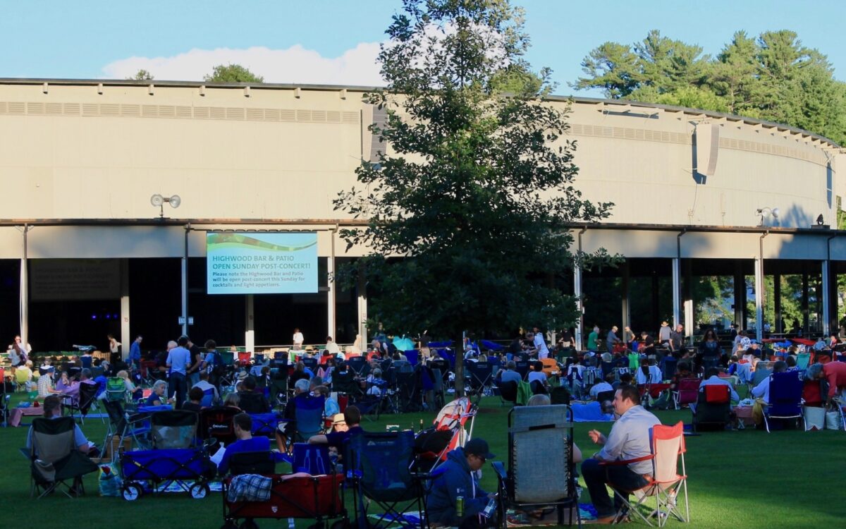 Tanglewood Lawn outside the Koussevitsky Music Shed with people