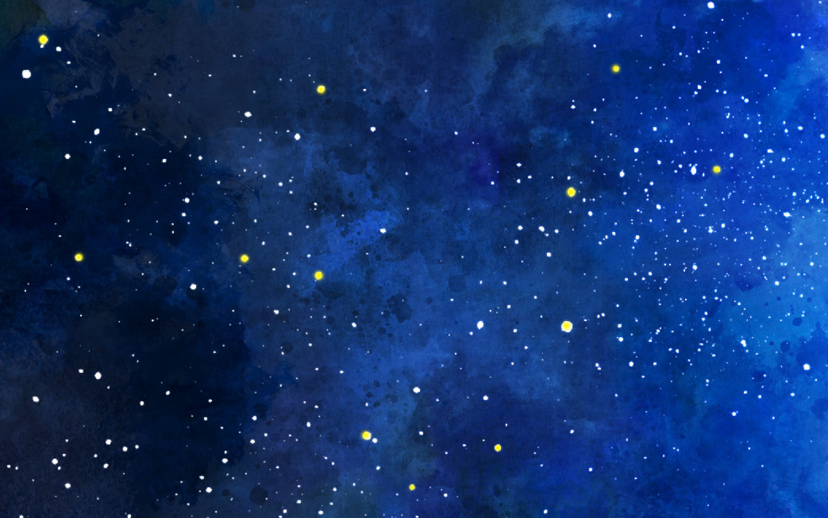 A painting of the night sky with clouds and stars