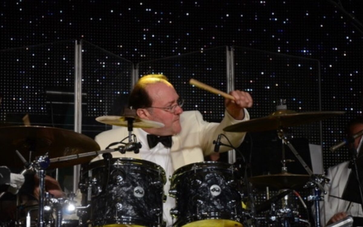 Drummer Jim Gwin playing the drumset