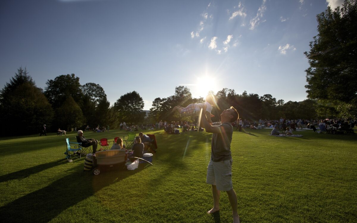 People sitting on the lawn during Tanglewood on Parade.